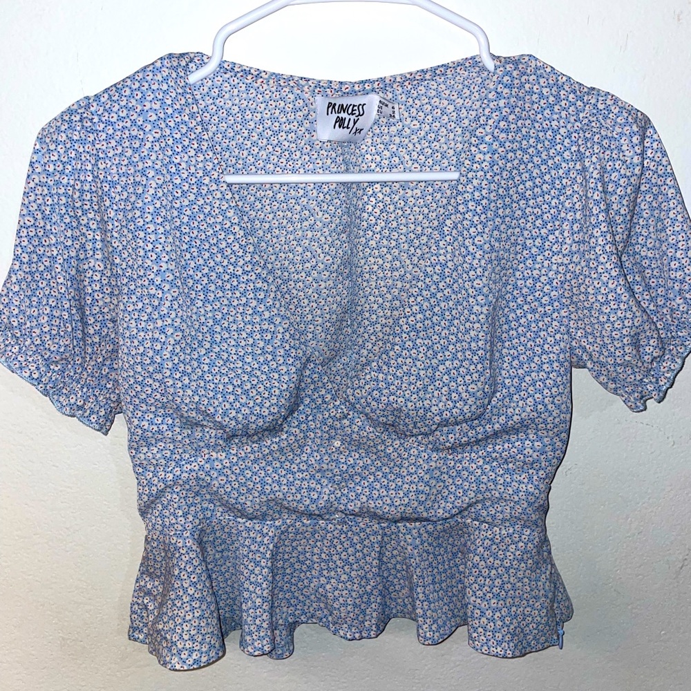 Princess Polly Blue Floral Peplum Top